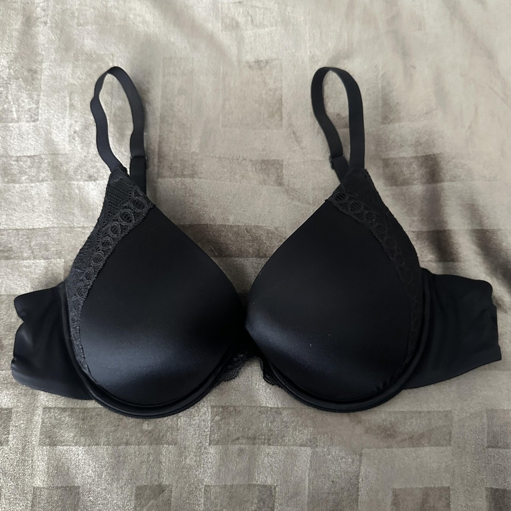 Maidenform Comfort Devotion Bra Womens 34B Black T-Shirt Padded Lace Underwire